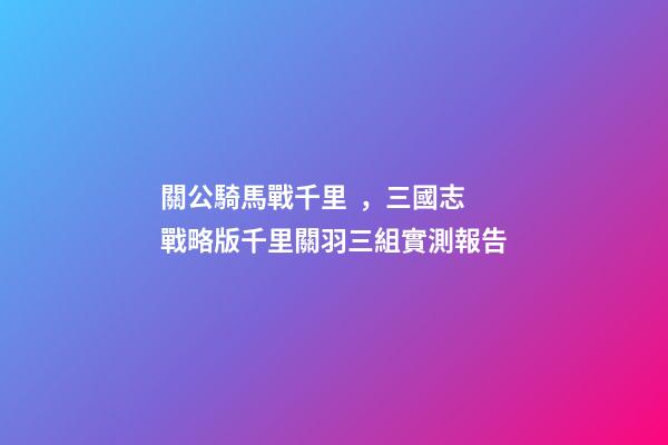 關公騎馬戰千里，三國志戰略版千里關羽三組實測報告-第1張-觀點-玄機派